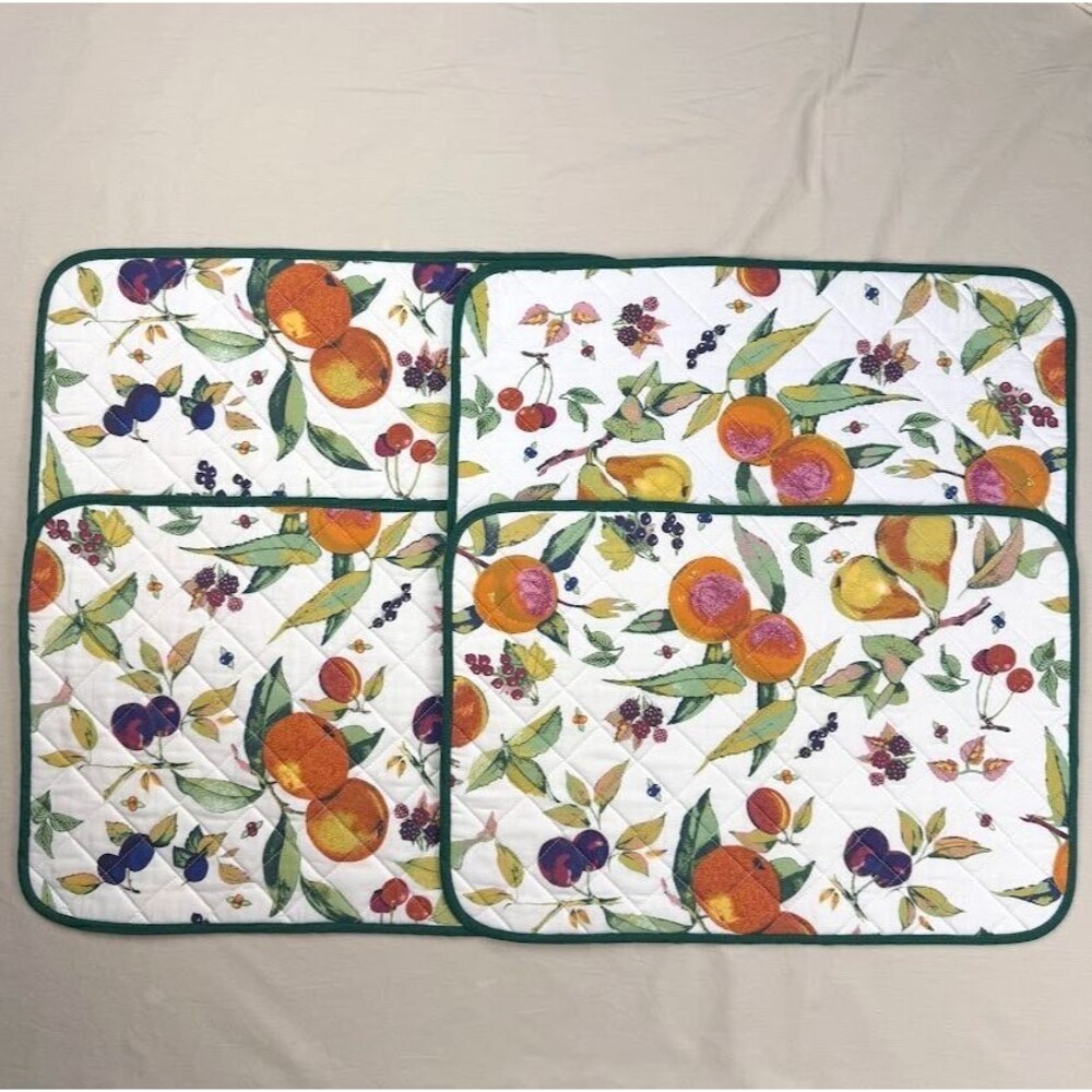 Set of 4 Royal Worcester Evesham Fruit Quilted Fabric Placemats, Made in England